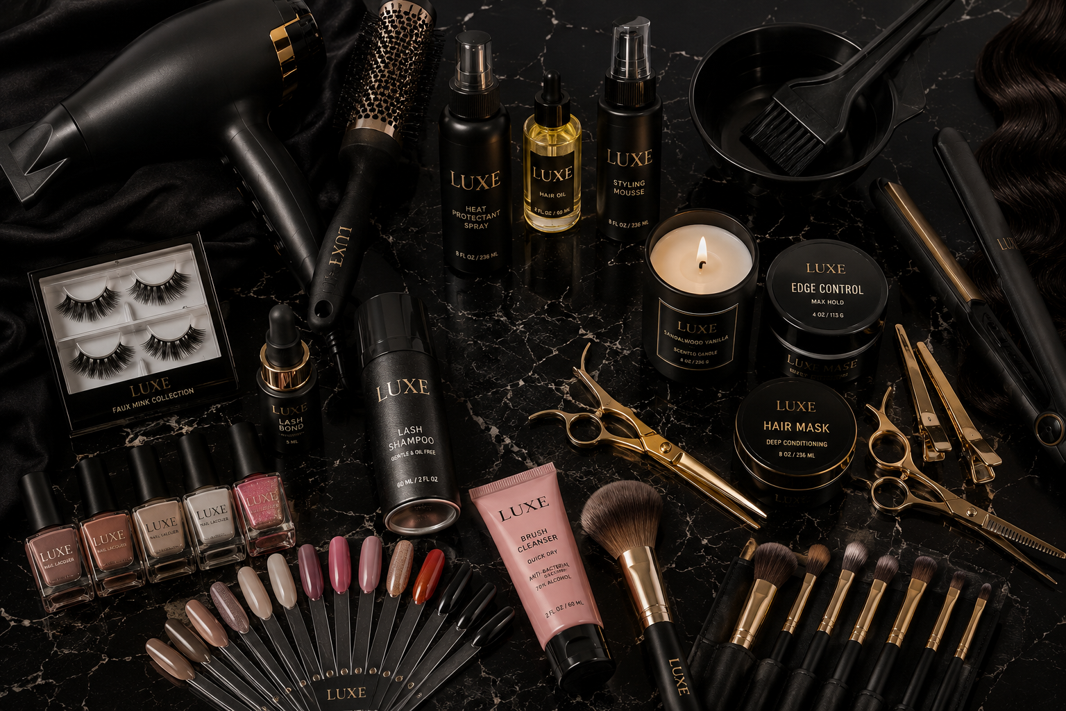Luxury Black beauty editorial — nails, lashes, glam
